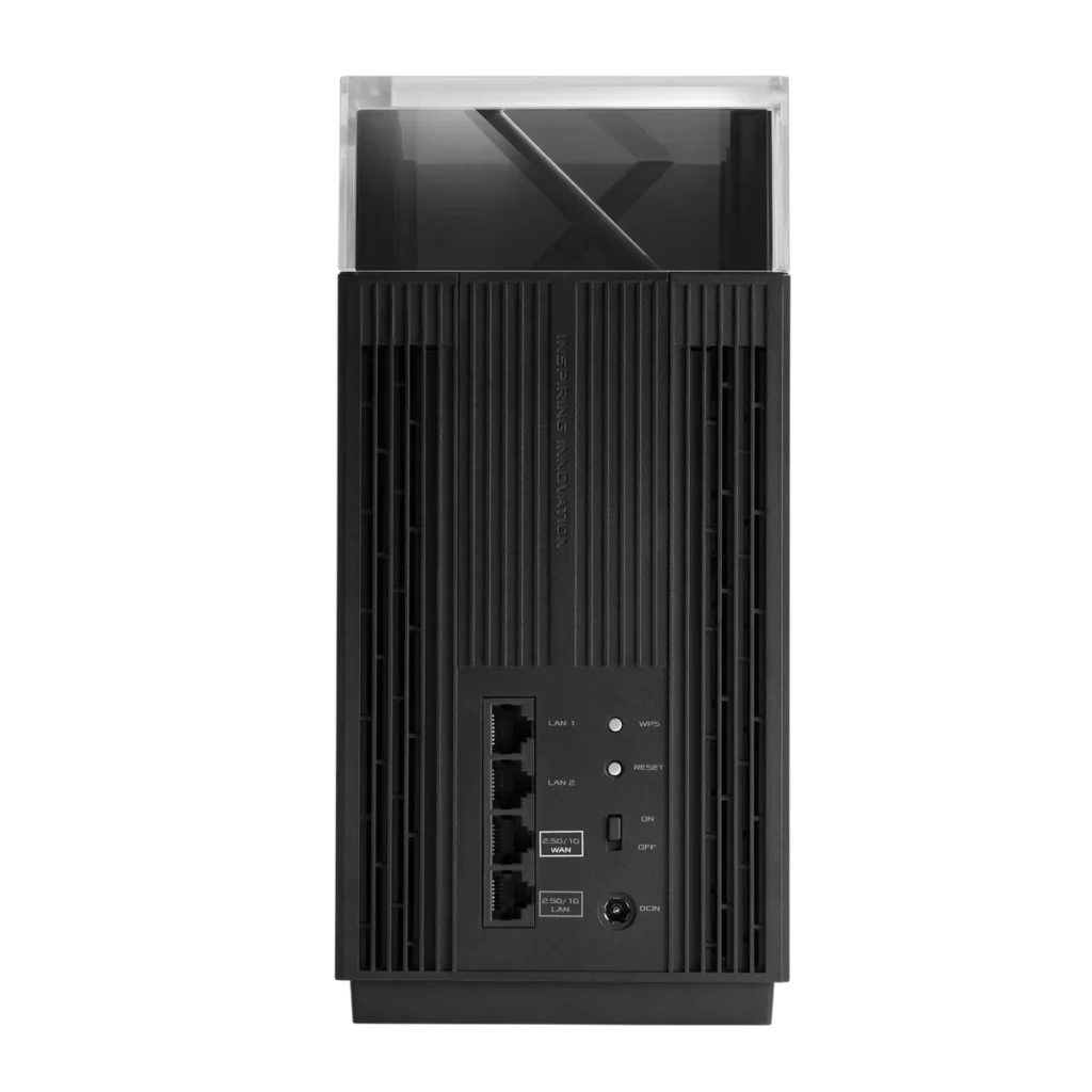 ASUS ZenWiFi Pro ET12 rear panel with two Gigabit LAN ports, 2.5Gbps WAN and 2.5Gbps LAN