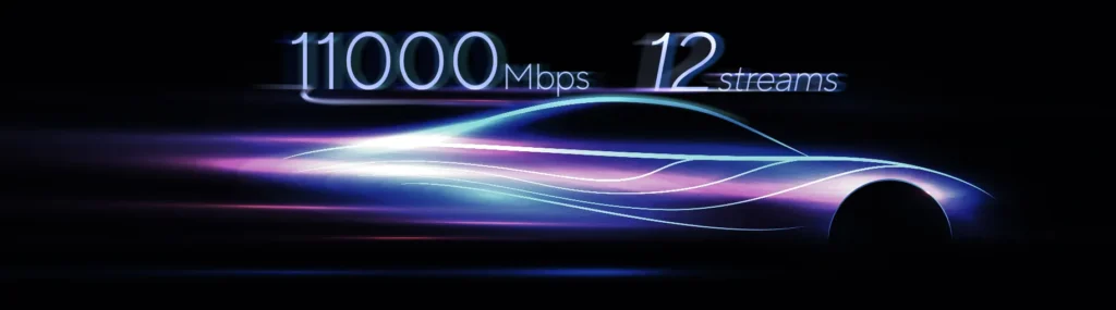 ASUS marketing illustration listing 11000 Mbps and twelve aggregate spatial streams