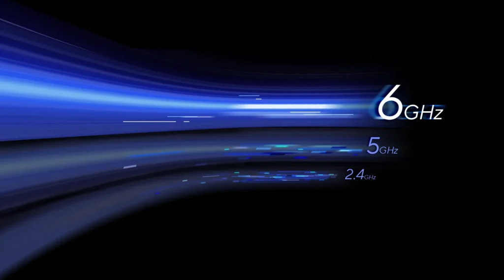 ASUS illustration distinguishing 6 GHz, 5 GHz and 2.4 GHz Wi-Fi bands