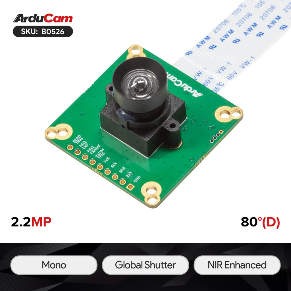 Arducam B0526 Mira220 monochrome global shutter camera product illustration