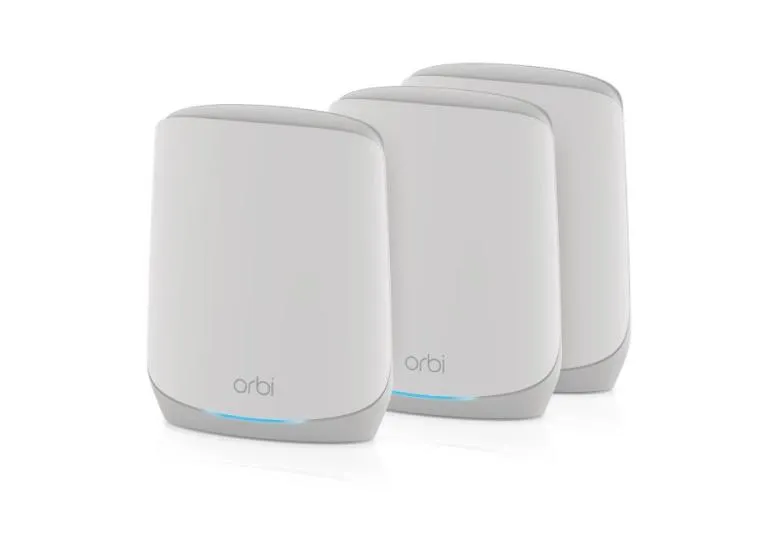 Three NETGEAR Orbi 760 units viewed from the front