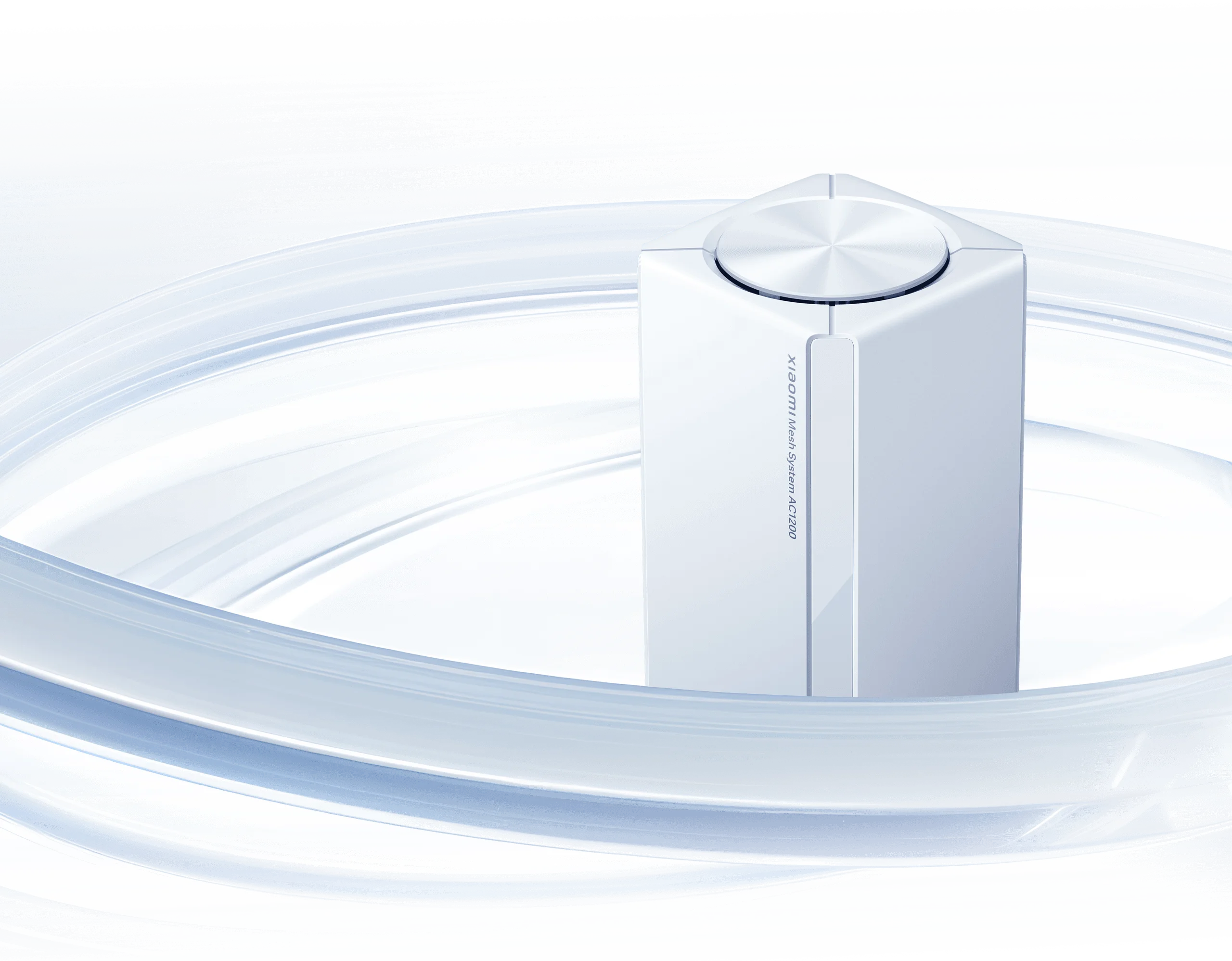 Xiaomi Mesh System AC1200 white mesh unit in a manufacturer illustration