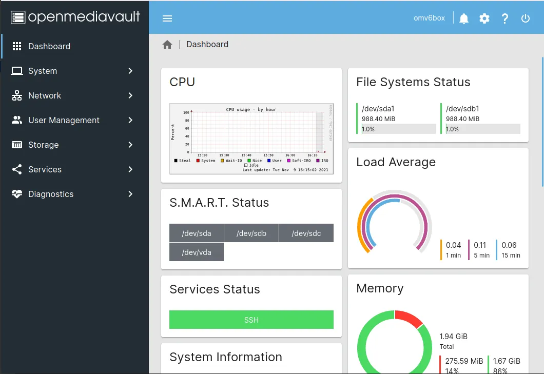 openmediavault Dashboard