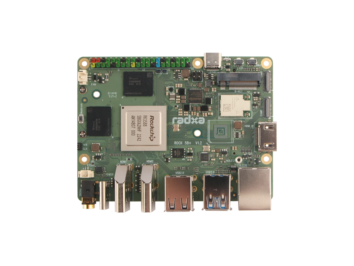 Radxa ROCK 5B+ V1.2 board viewed from above