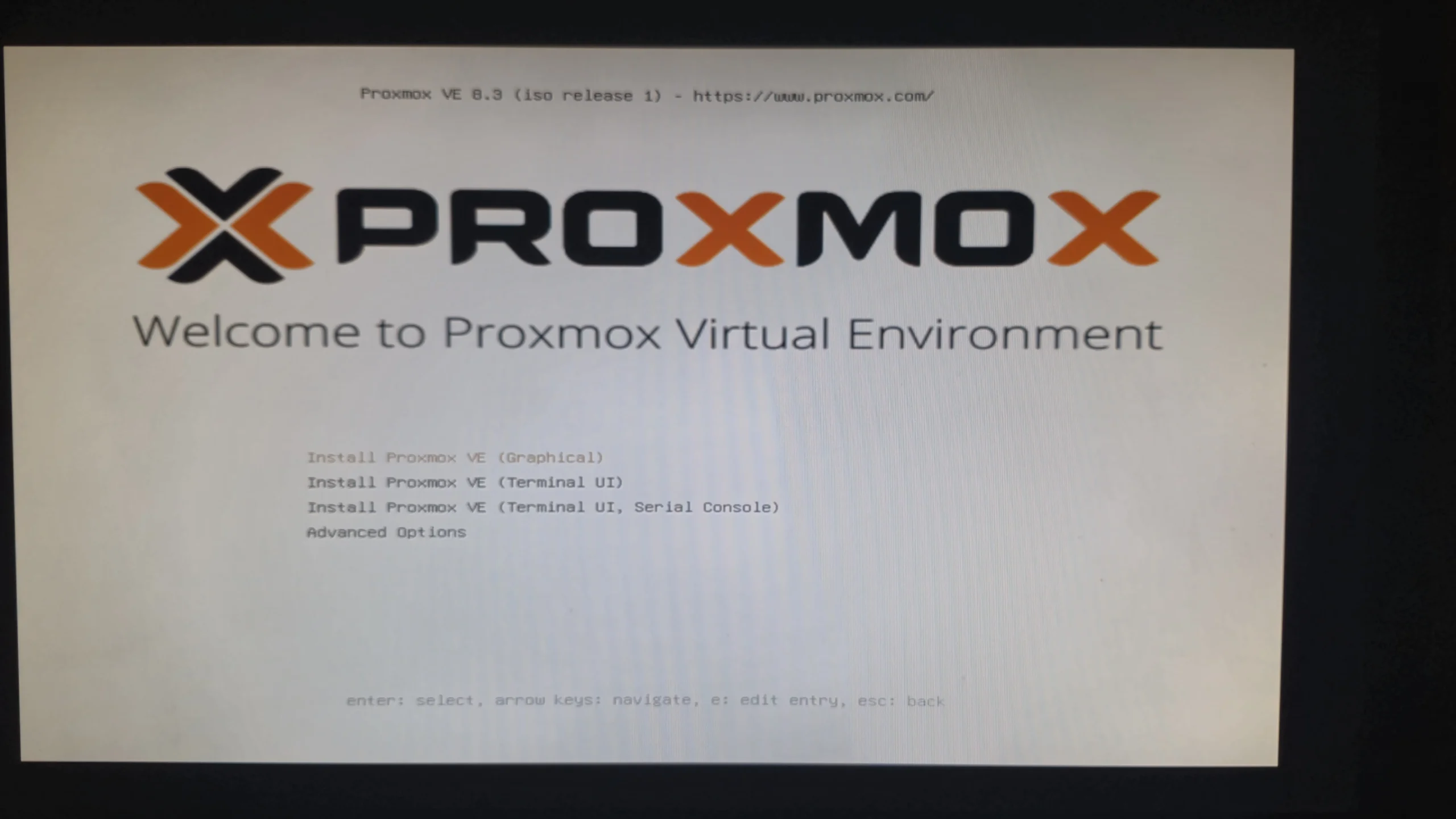 Proxmox Install - Screen 1 - Welcome