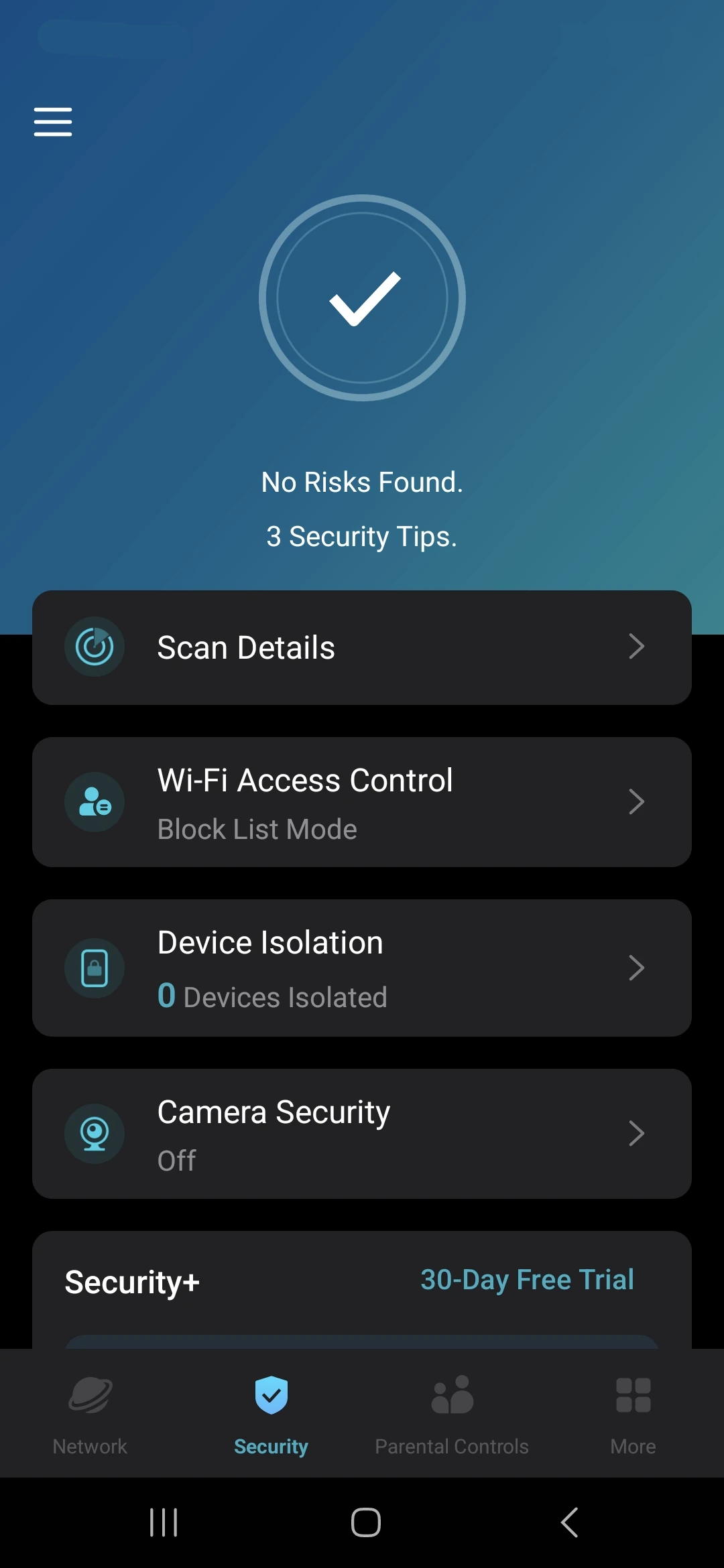 Our app's security scan result; a clean scan is not proof that every device is safe.