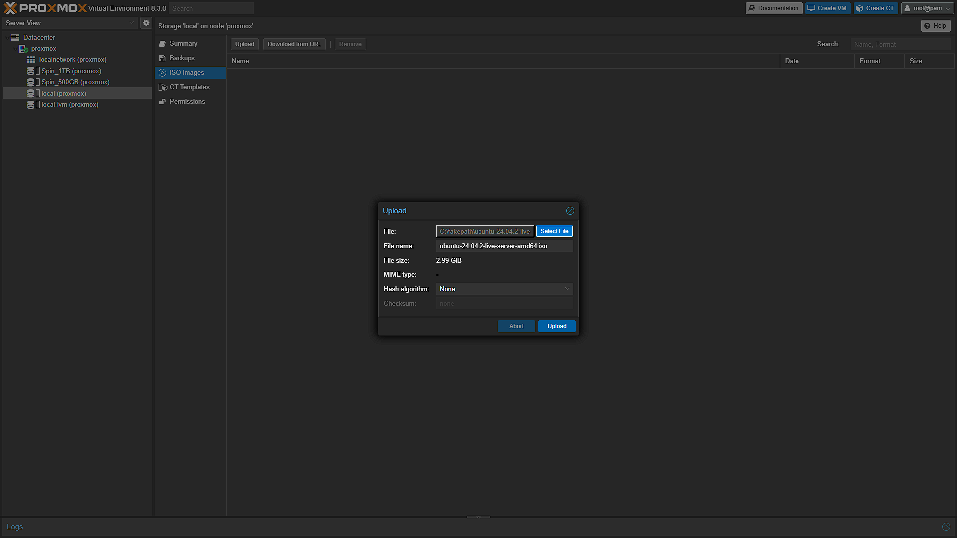 Proxmox - Select ISO to Upload
