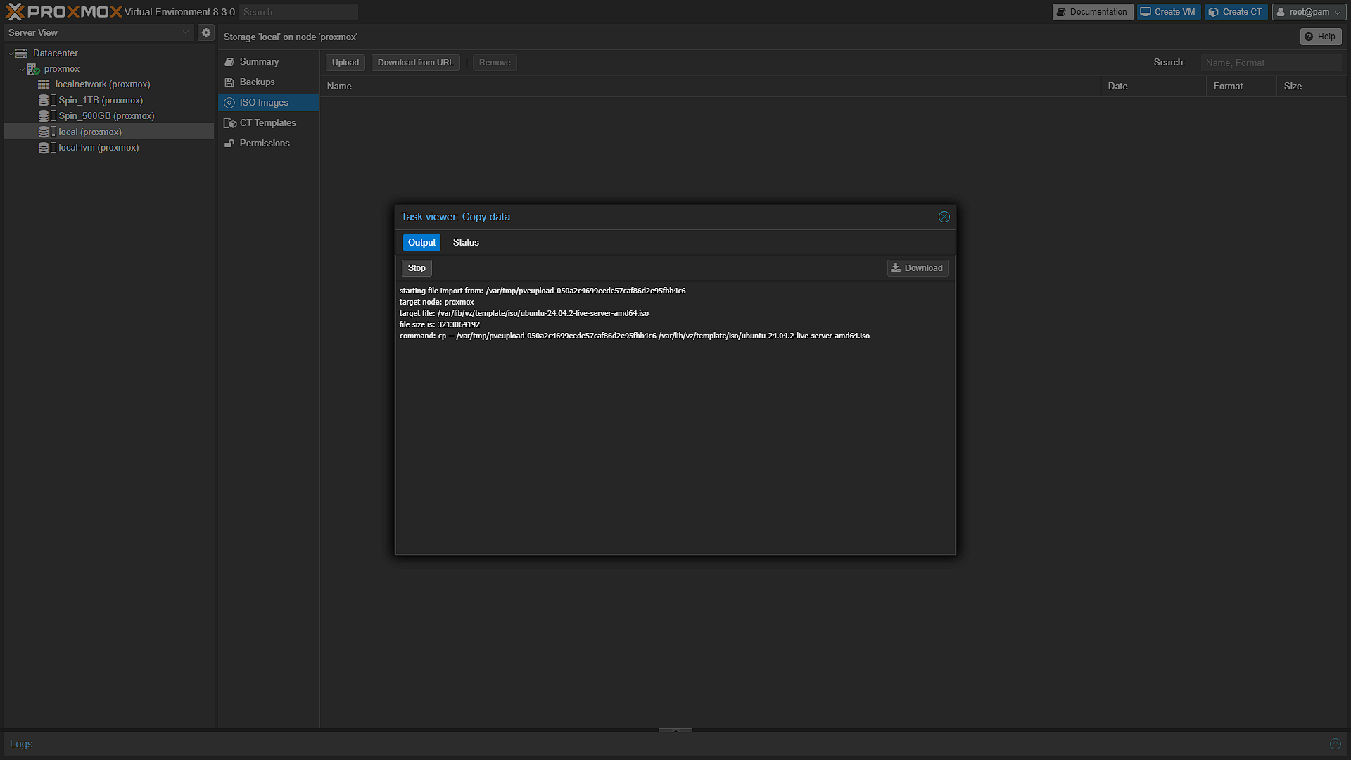 Proxmox - ISO Uploaded