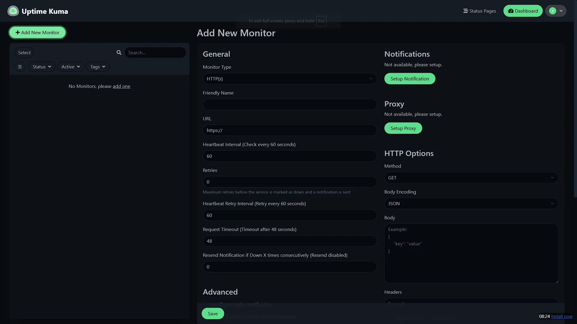 Uptime Kuma - Add New Monitor