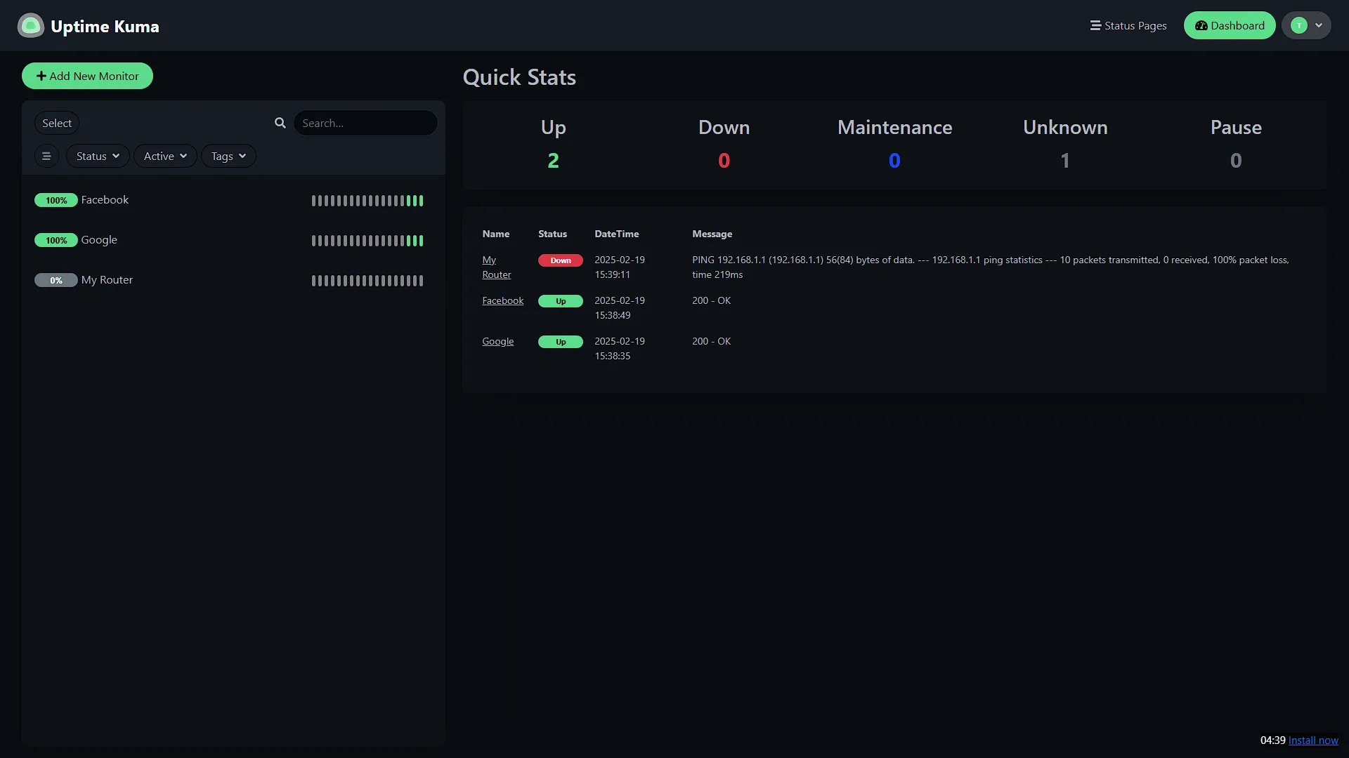 Uptime Kuma - Status Dashboard