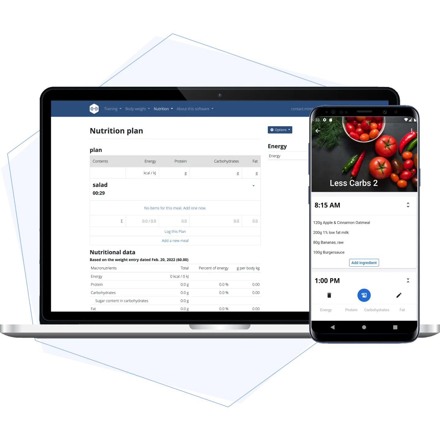 wger Screen - Meal plan