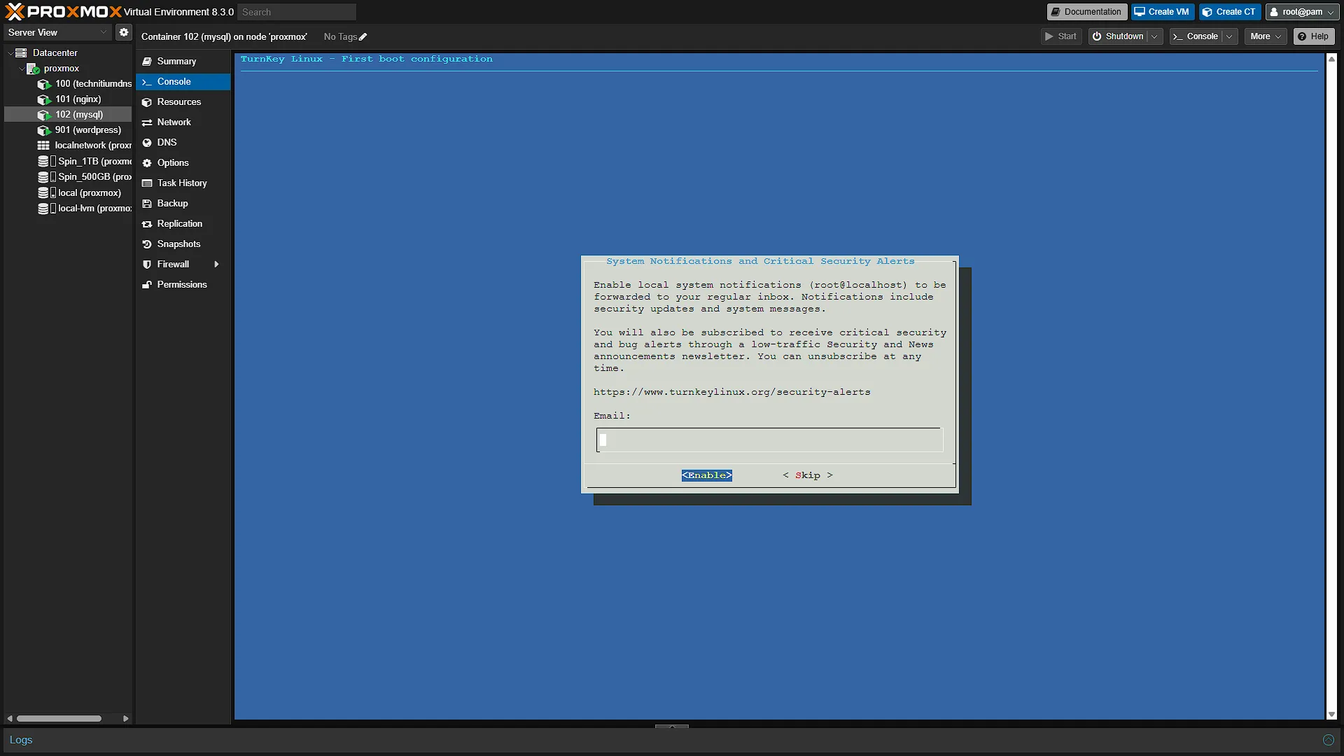Configure MySQL CT - 6 Email