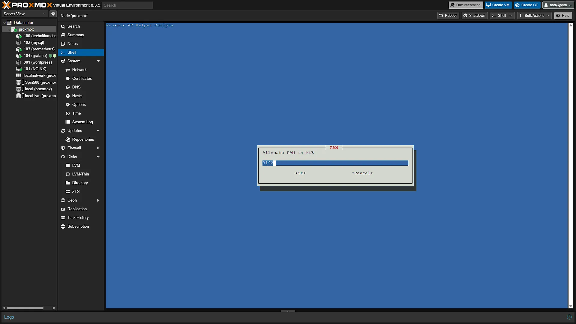 Install Docker LXC - 15 - RAM