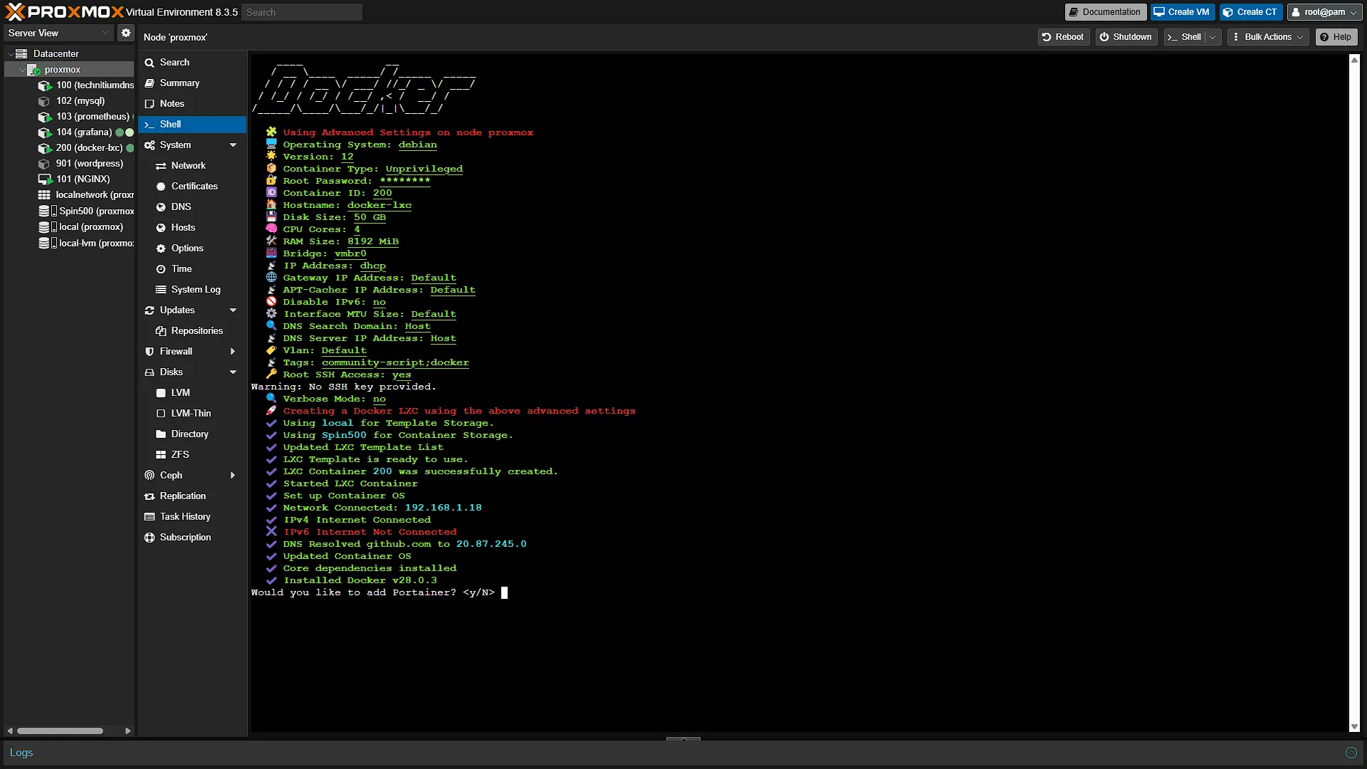 Install Docker LXC - 32 - Add Portainer