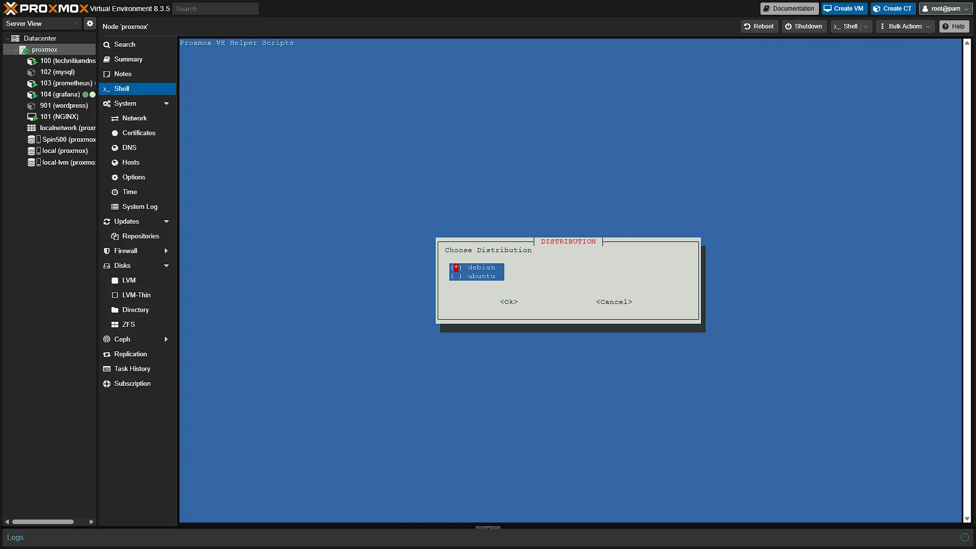 Install Docker LXC - 6 - Distro Select