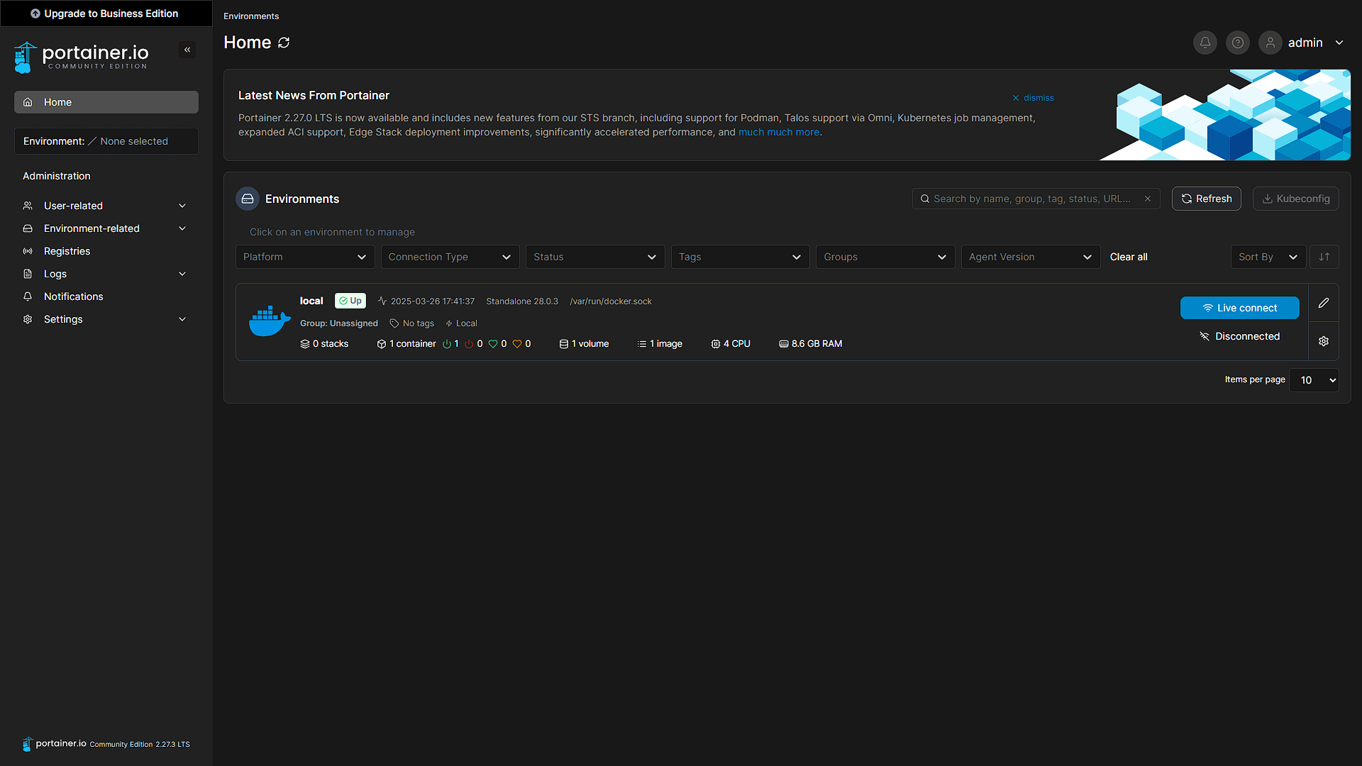 Portainer Setup - 3 - Get Started