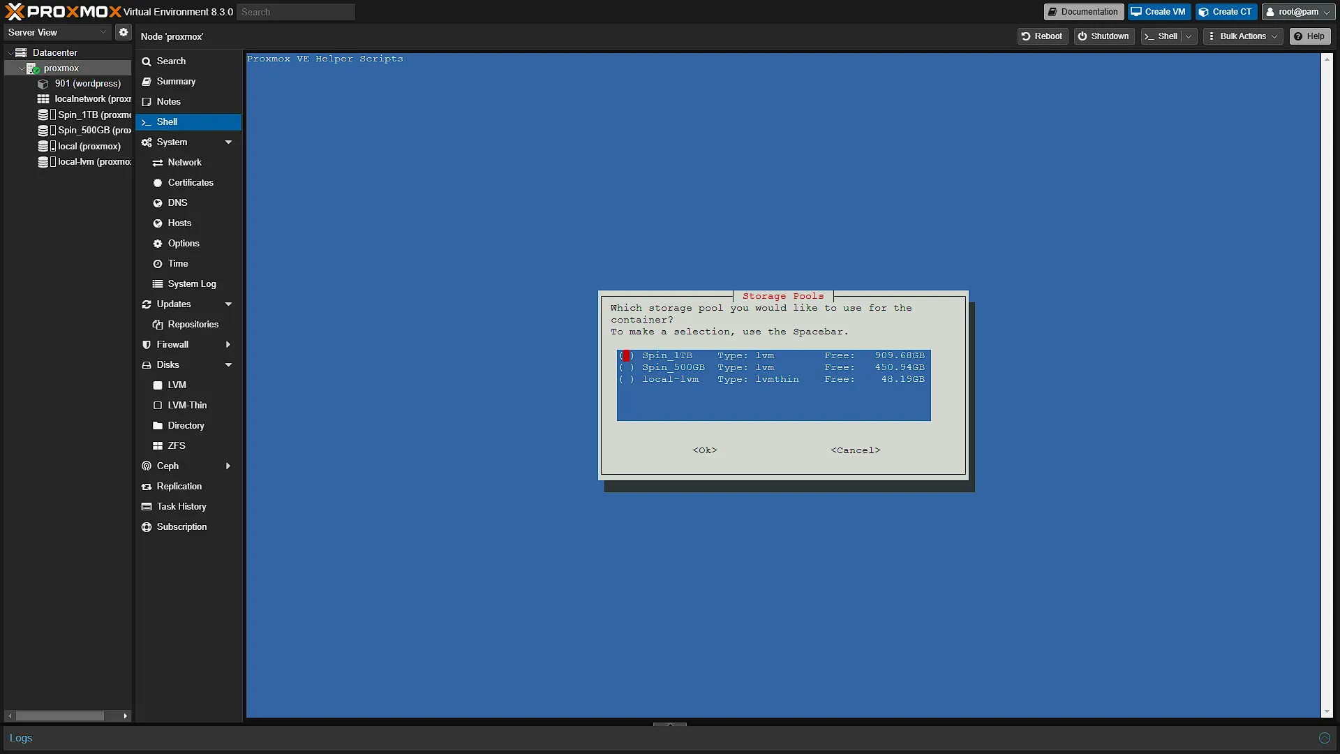 Proxmox Technitium Install - Select Disk