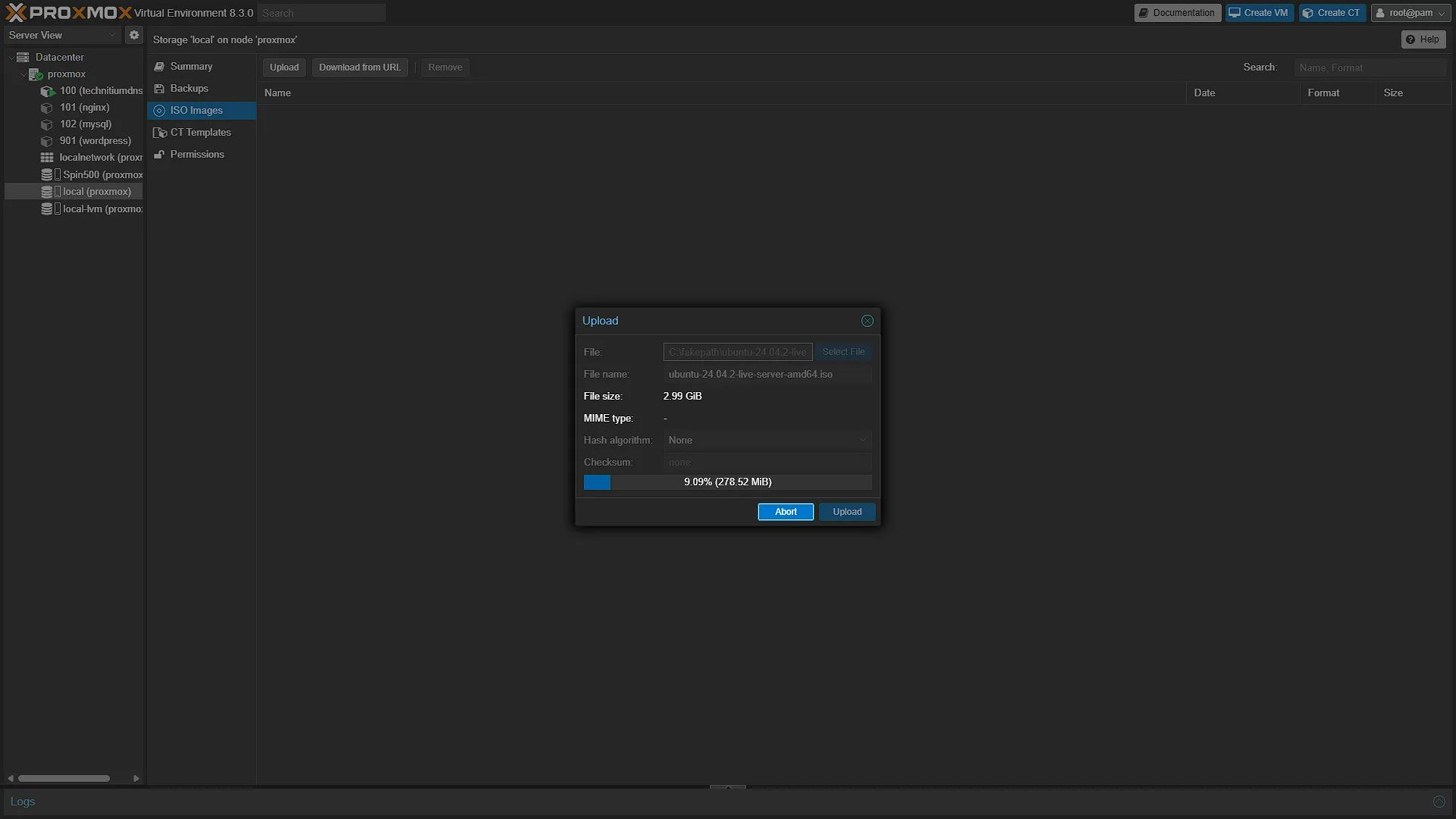 Proxmox Uploading ISO