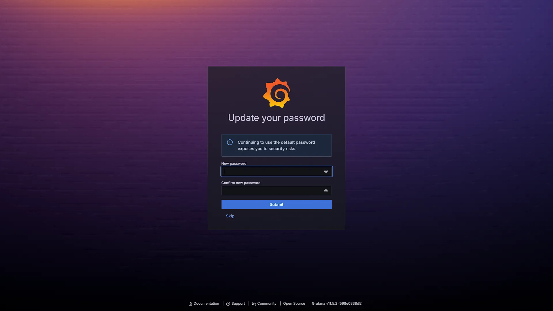Setup Grafana - 2 - New Password