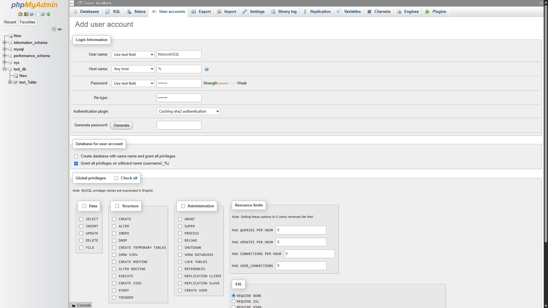 Setup MySQL - 8 - New User