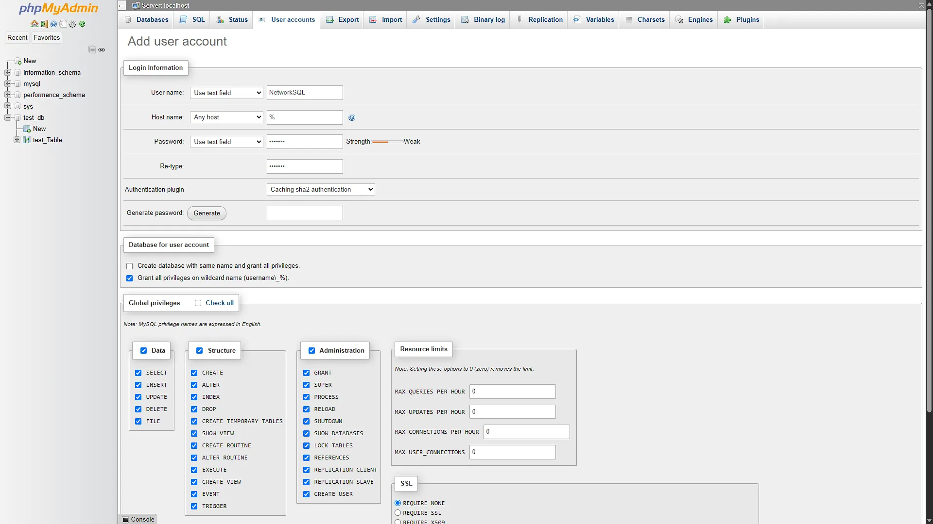 Setup MySQL - 9 - New User Access Rights