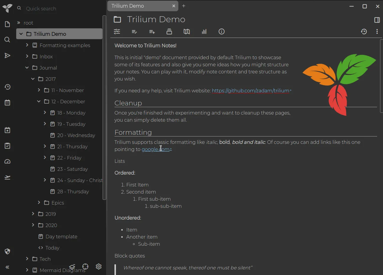 TriliumNext Screenshot 1