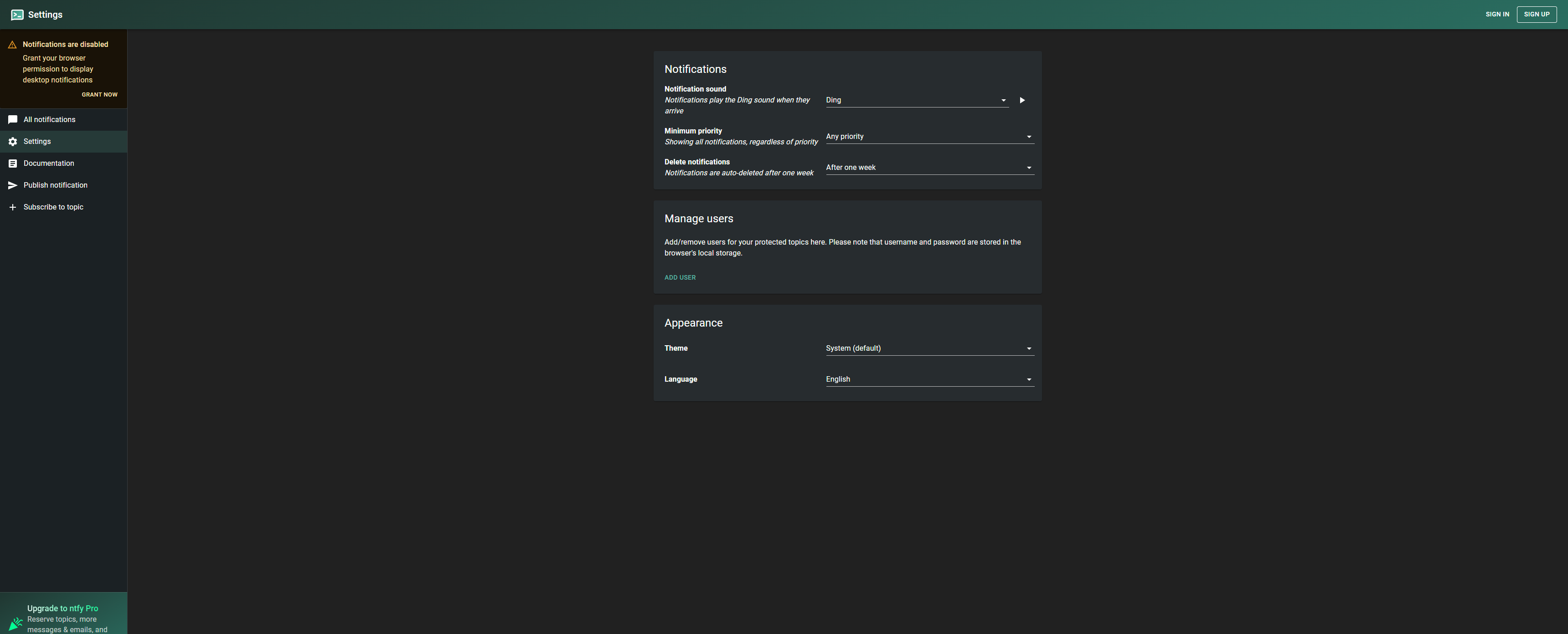 ntfy screenshot