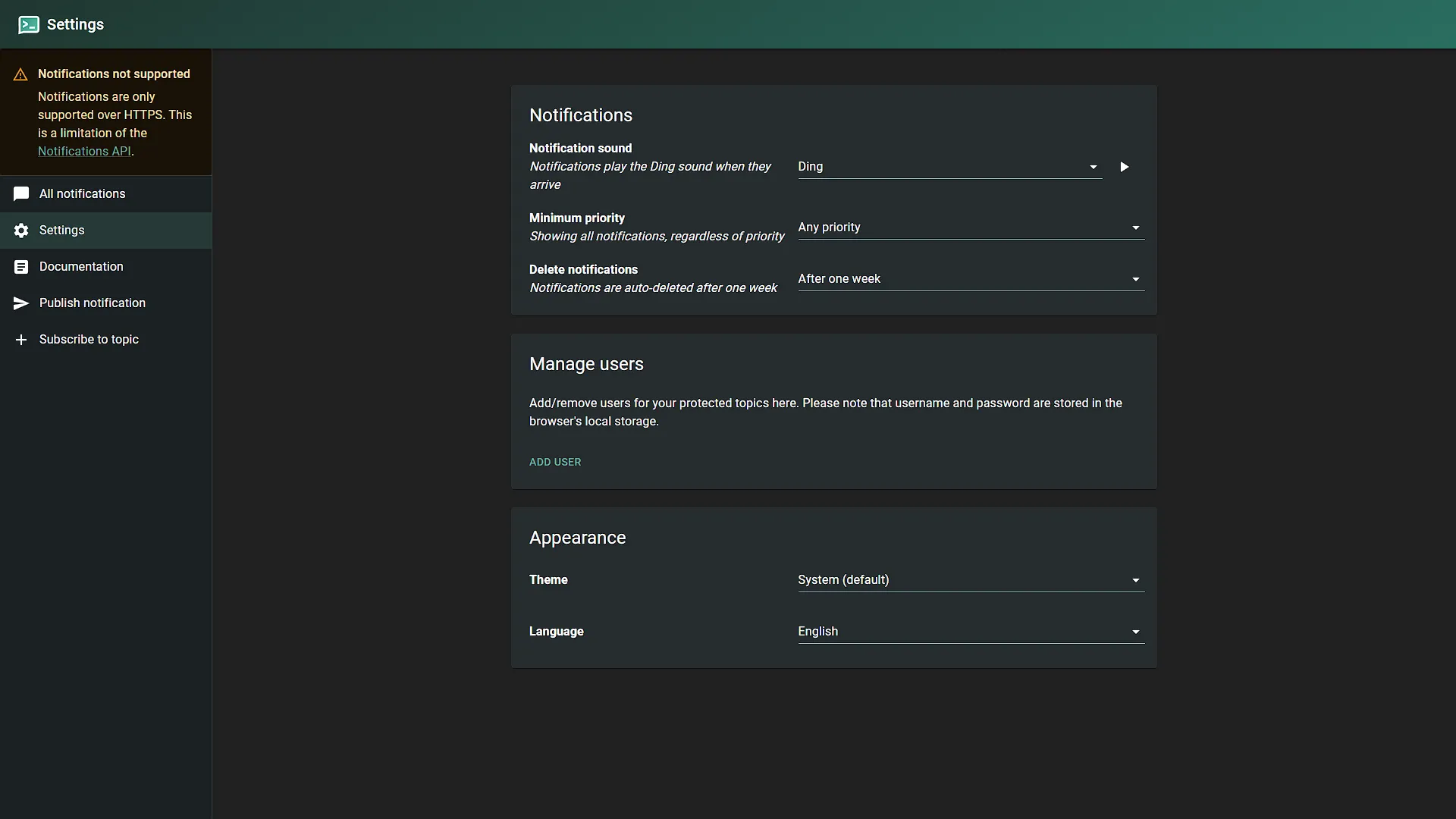 Configure ntfy - 14 - settings