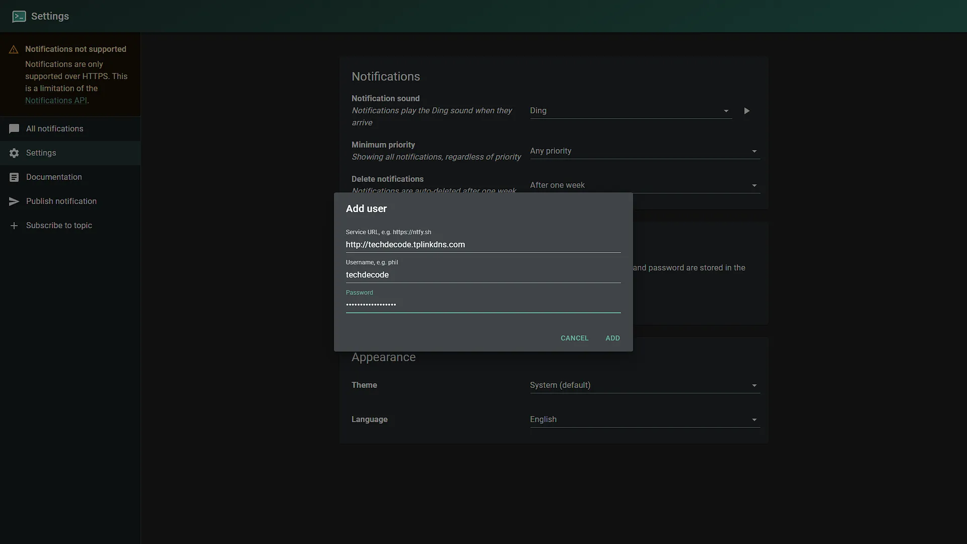 Configure ntfy - 15 - Add user