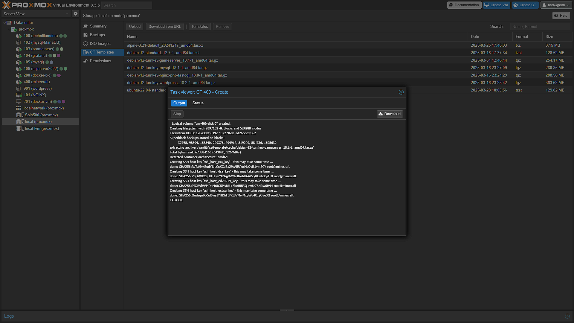 Create Gameserver Container - 10 - Install Complete