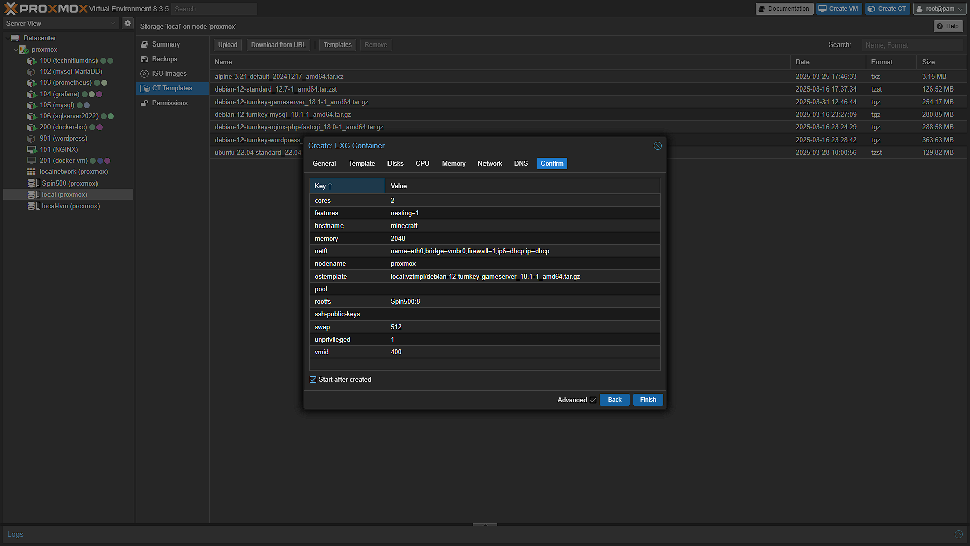 Create Gameserver Container - 8 - Confirm