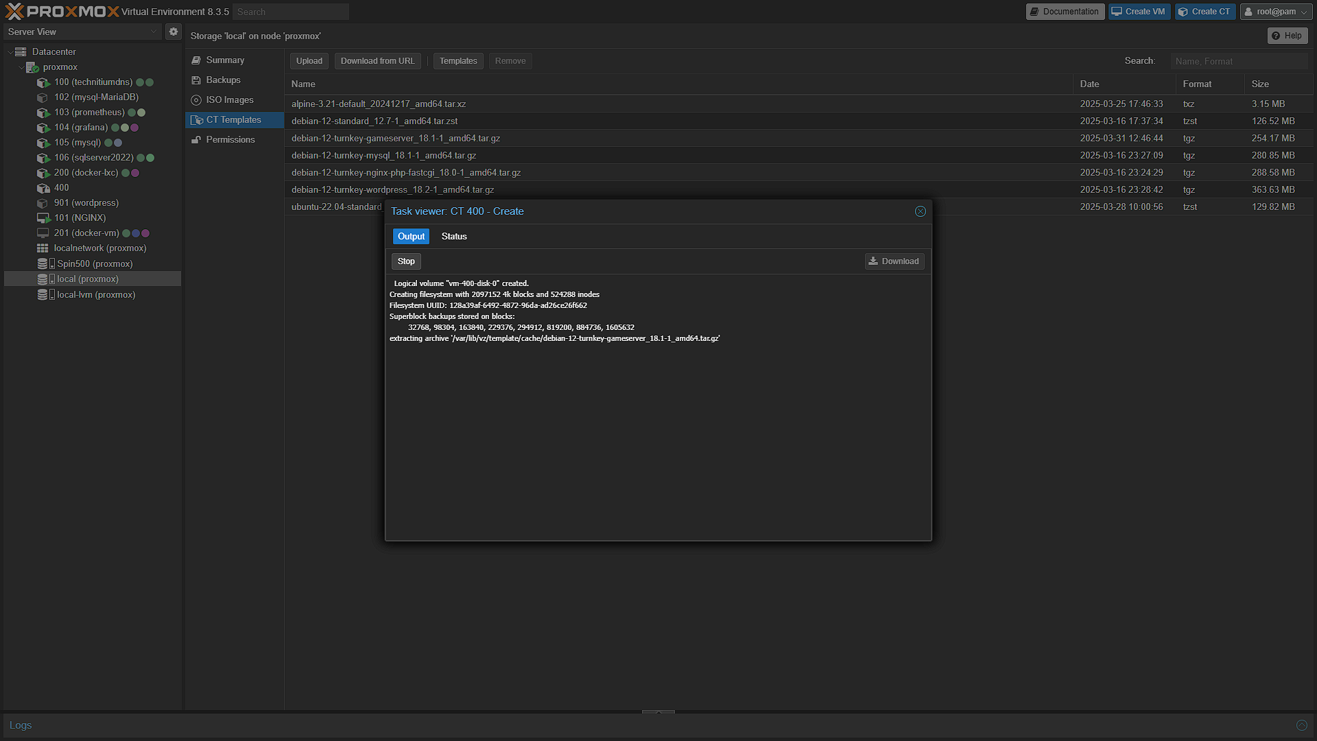 Create Gameserver Container - 9 - Creating
