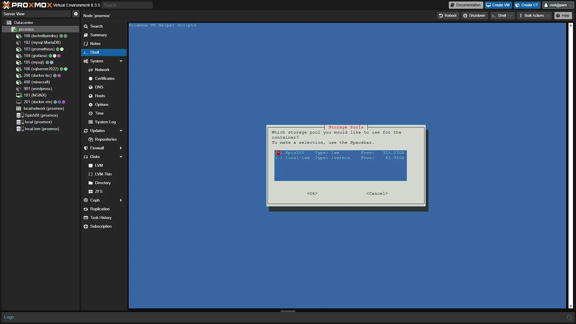 Install Crafty LXC - 4 - Select Disk