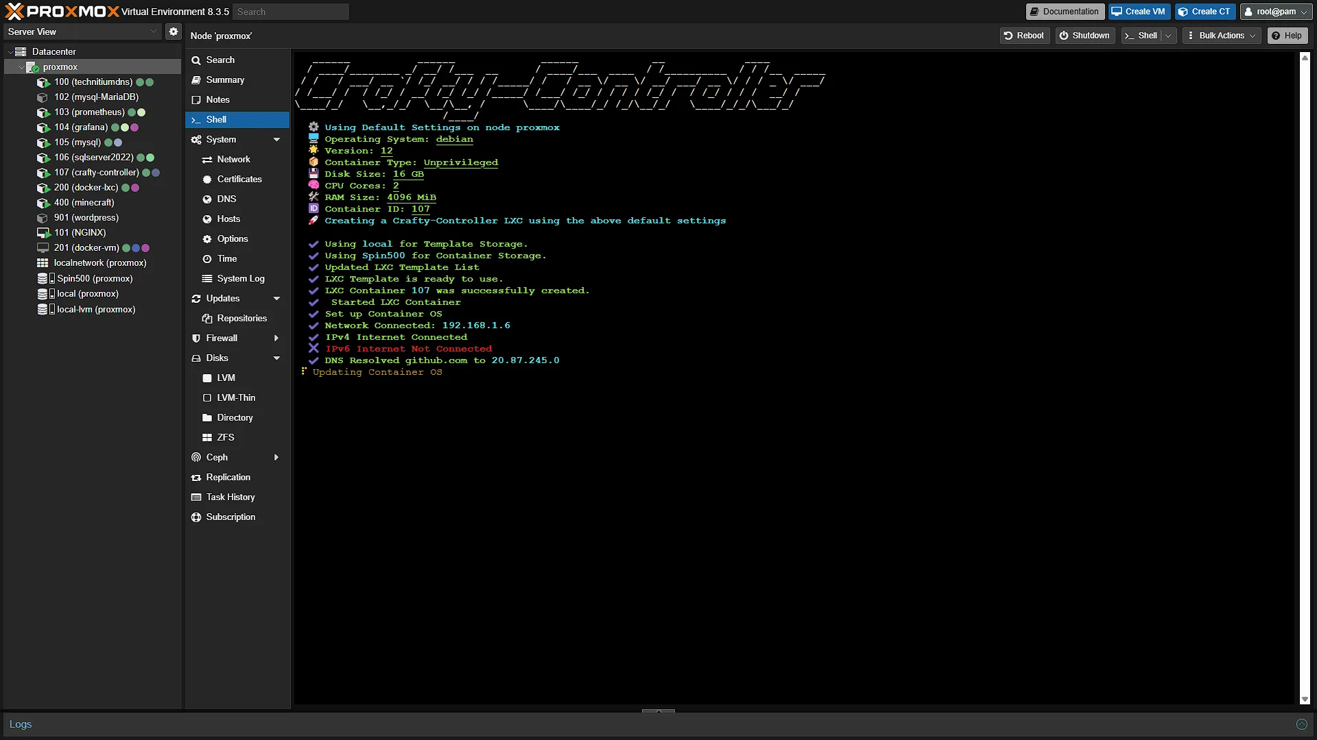Install Crafty LXC - 5 - Installing