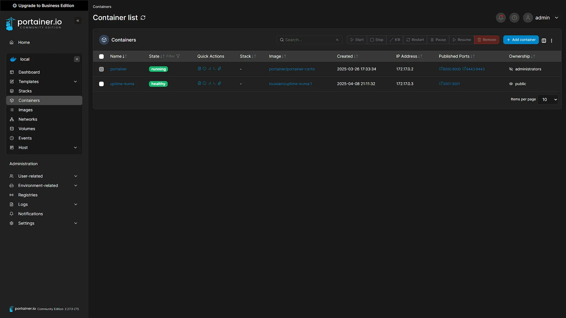 Install Uptime Kuma - 12 - Container Started