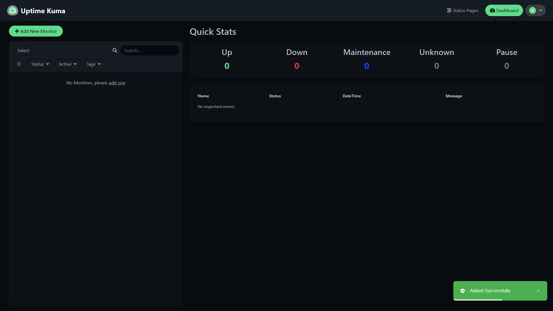 Install Uptime Kuma - 14 - Uptime Kuma Dashboard
