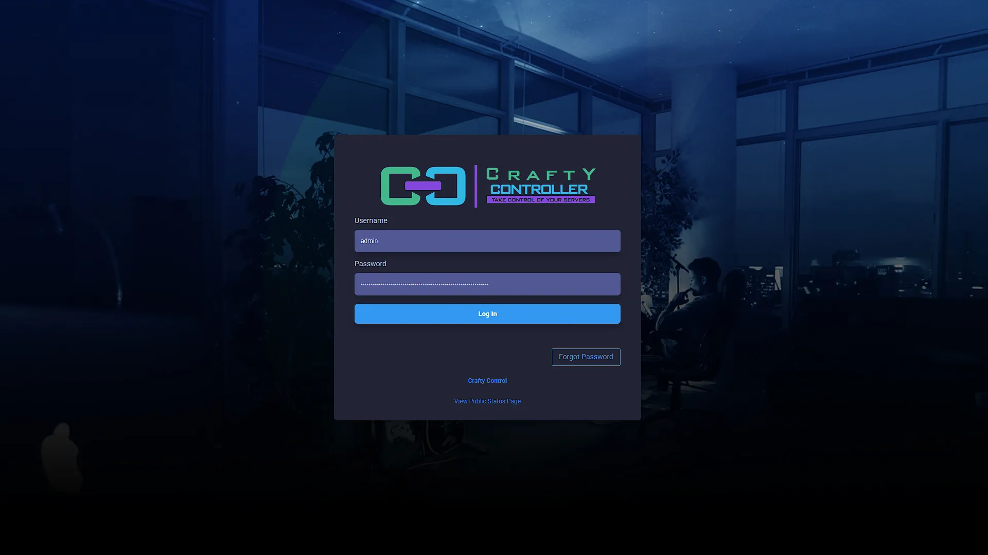 Set Up Crafty - 1 - Login Screen