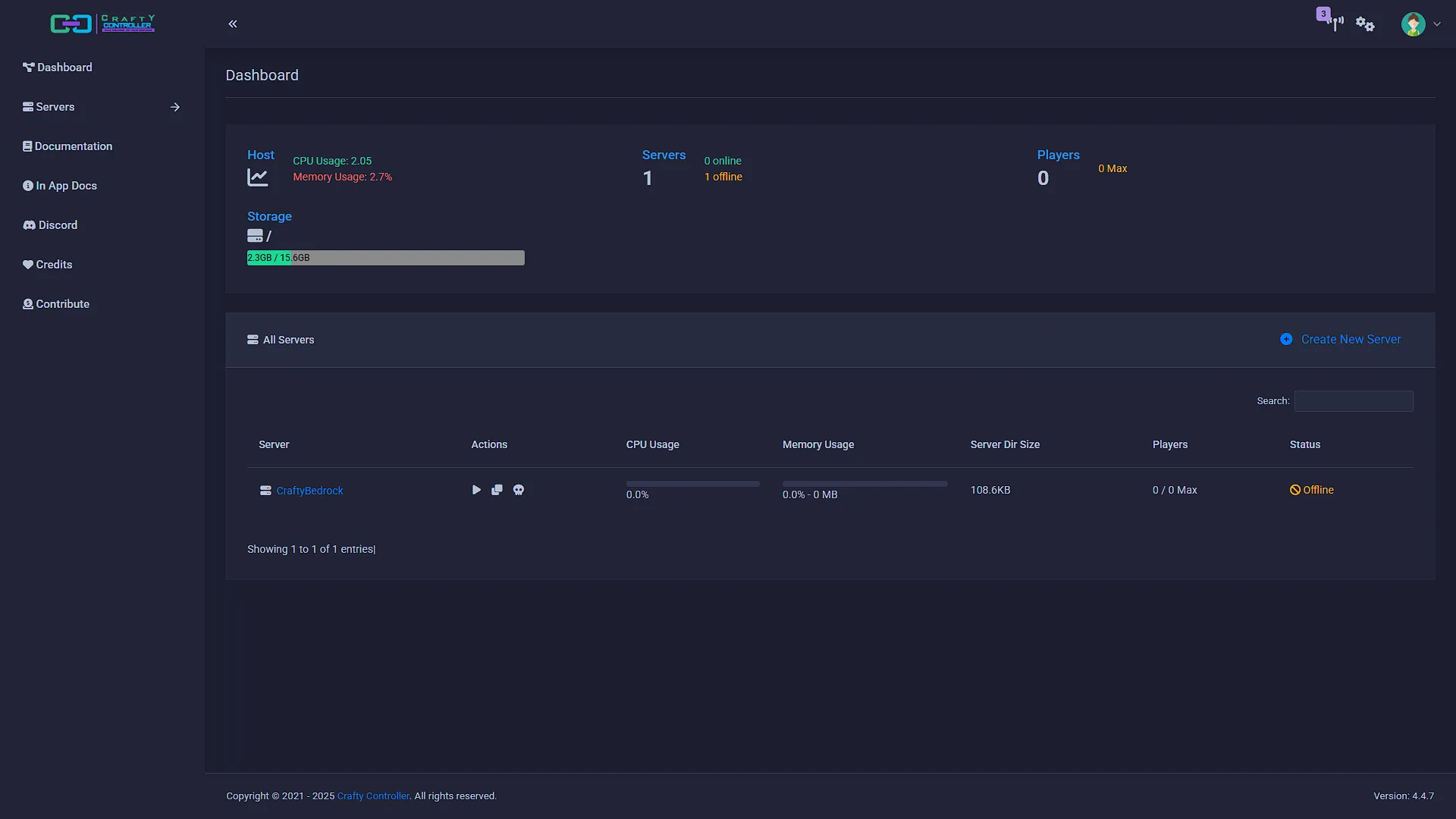 Set Up Crafty - 9 - Server Created