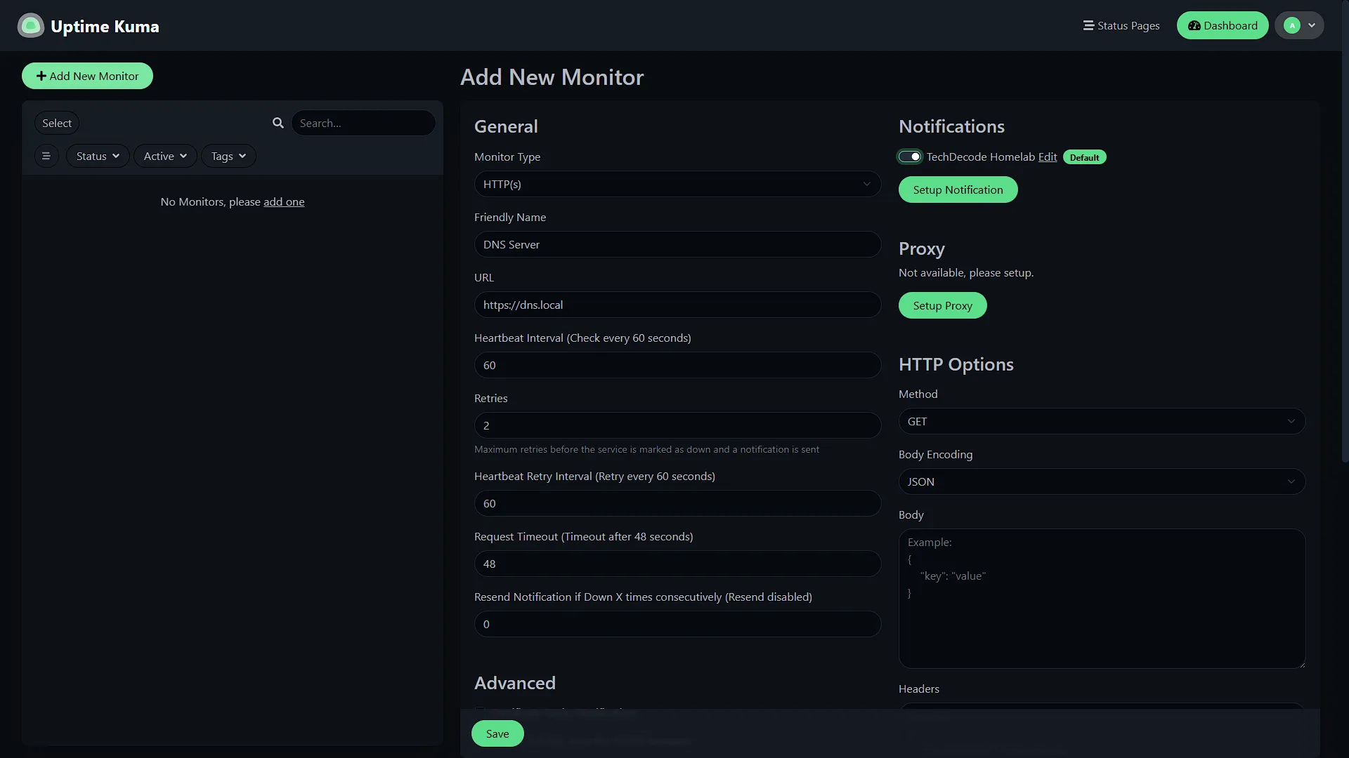Set Up Uptime Kuma - 2 - Add DNS