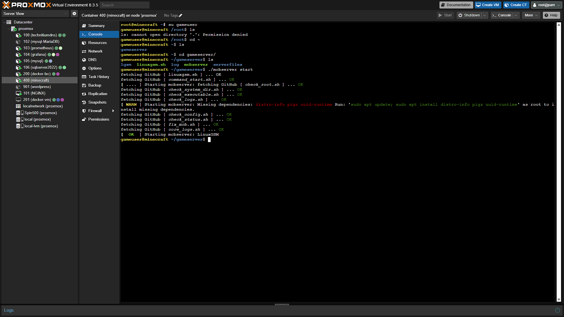 Setup Gameserver - 14 - Server running