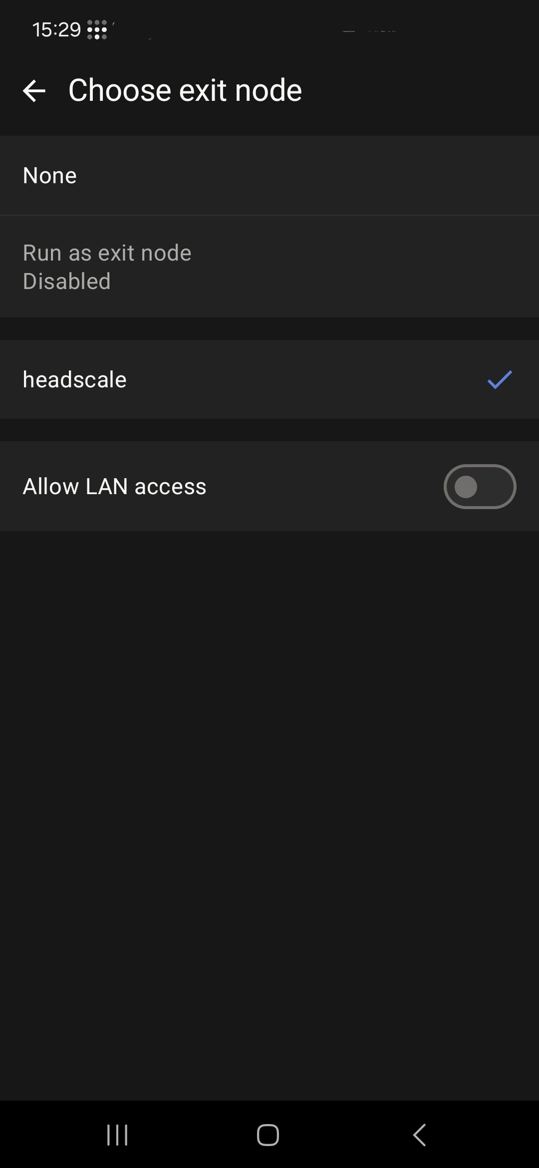 Tailscale App - Select Exit Node