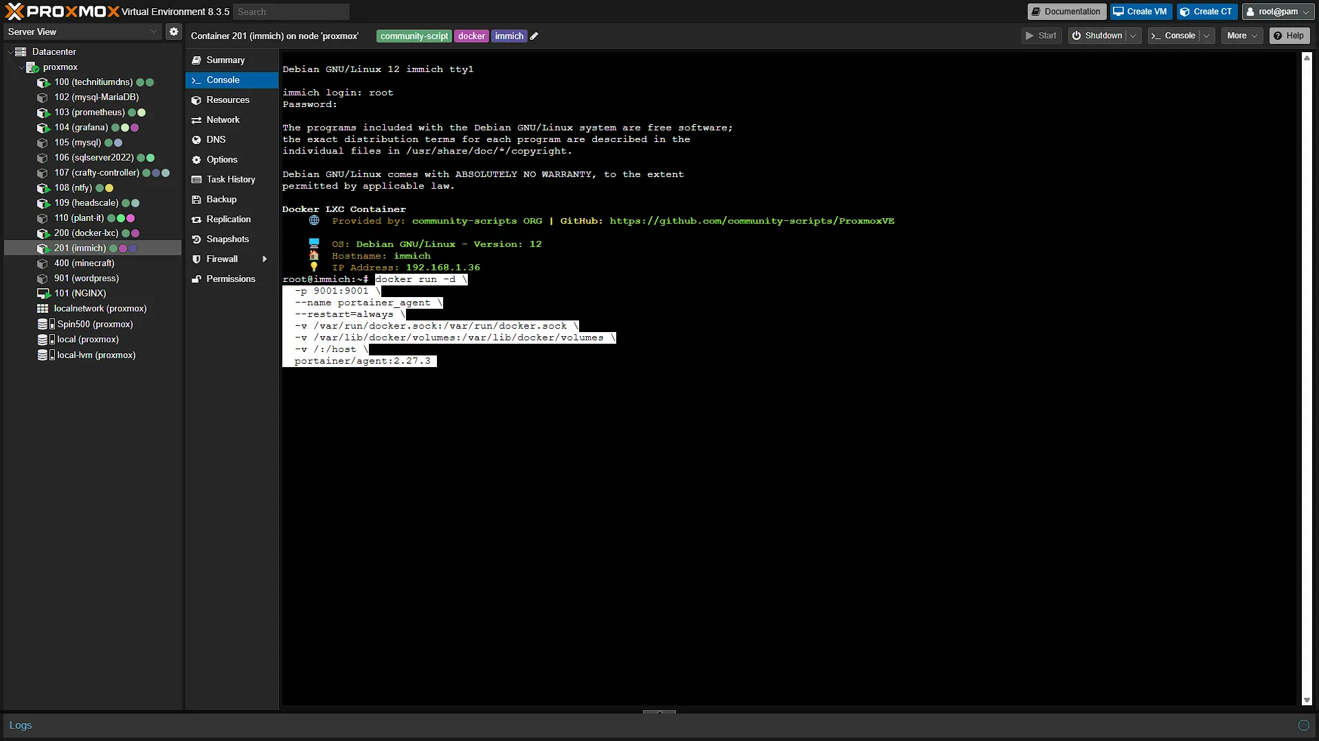 Immich Install Portainer - 5 - Portainer Command