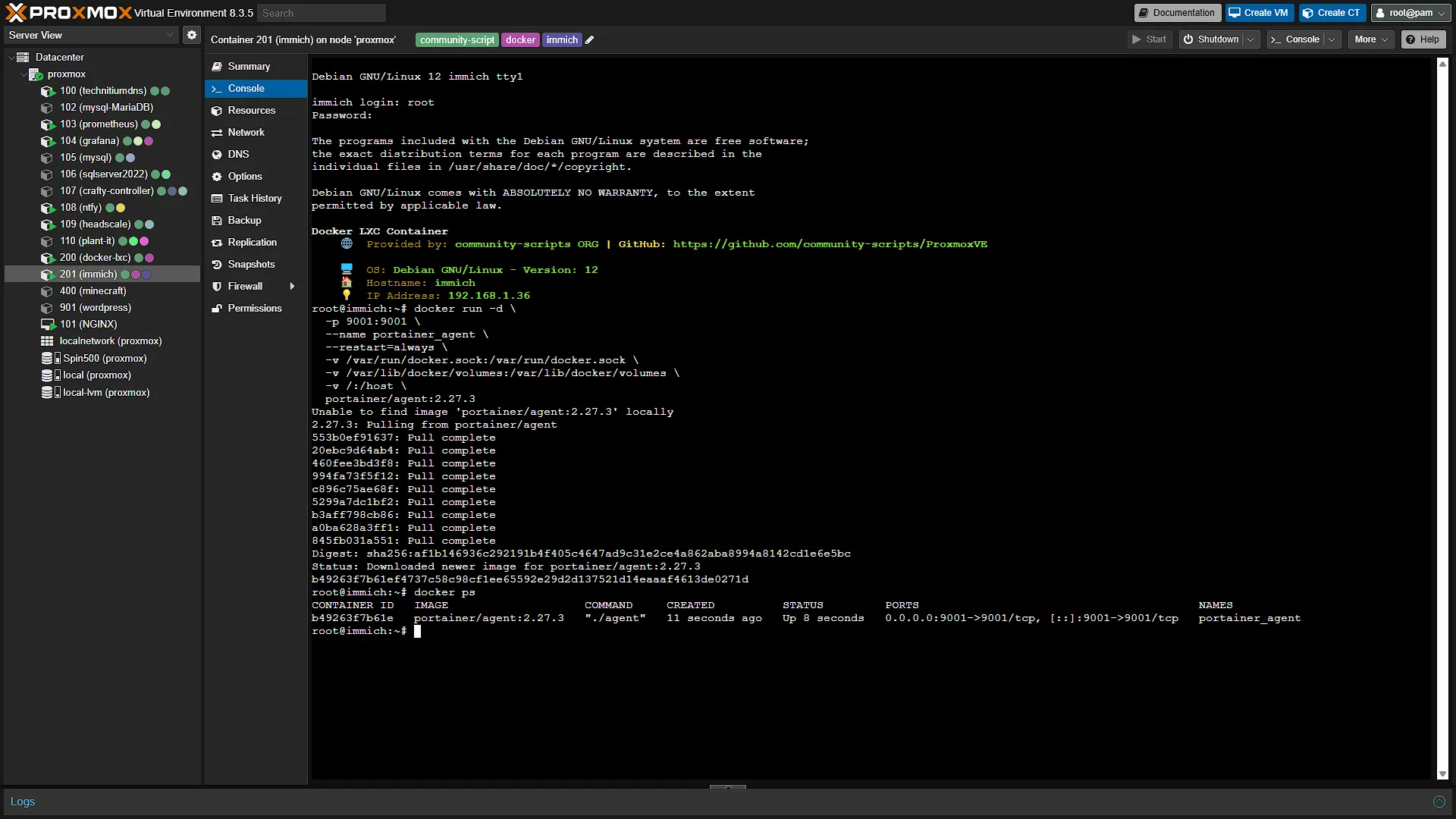 Immich Install Portainer - 8 - Check Portainer Container Instance