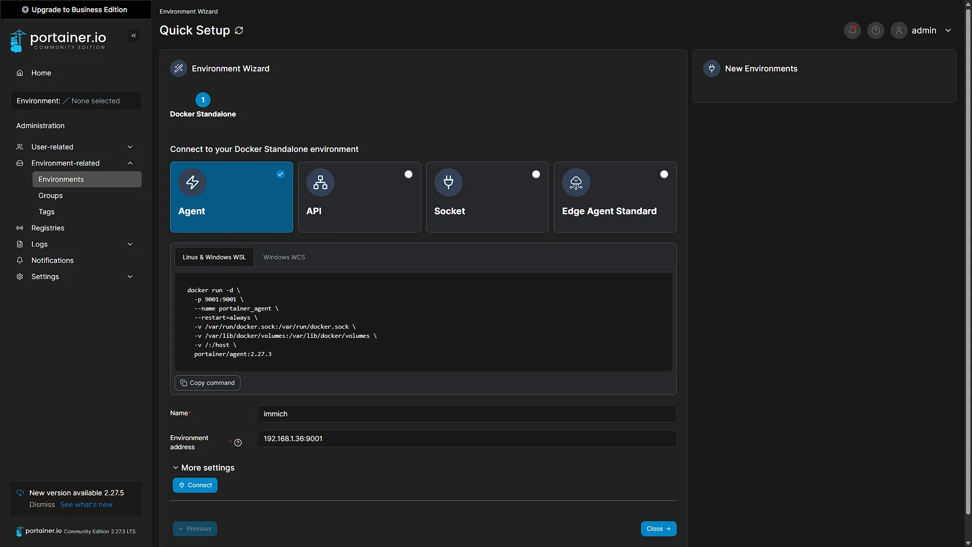 Immich Install Portainer - 9 - Name and IP