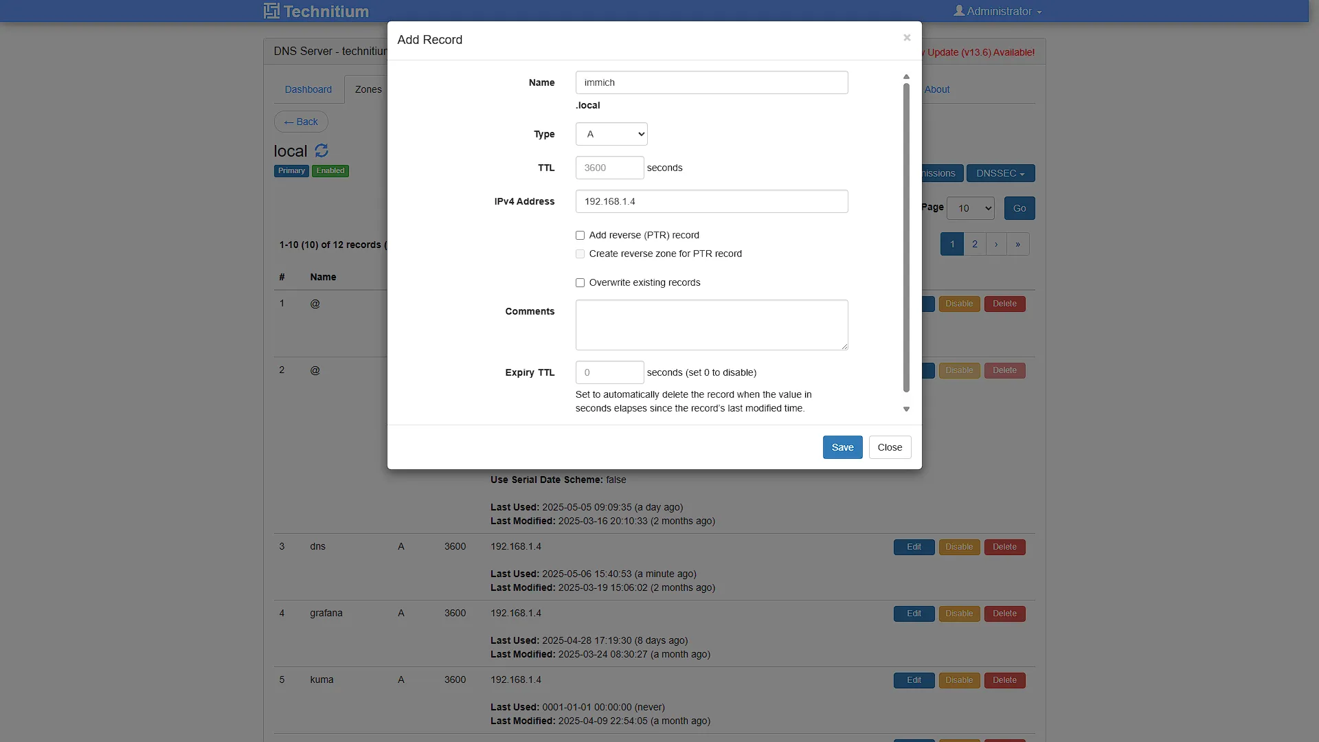 Immich Setup DNS - 2 - Add Record
