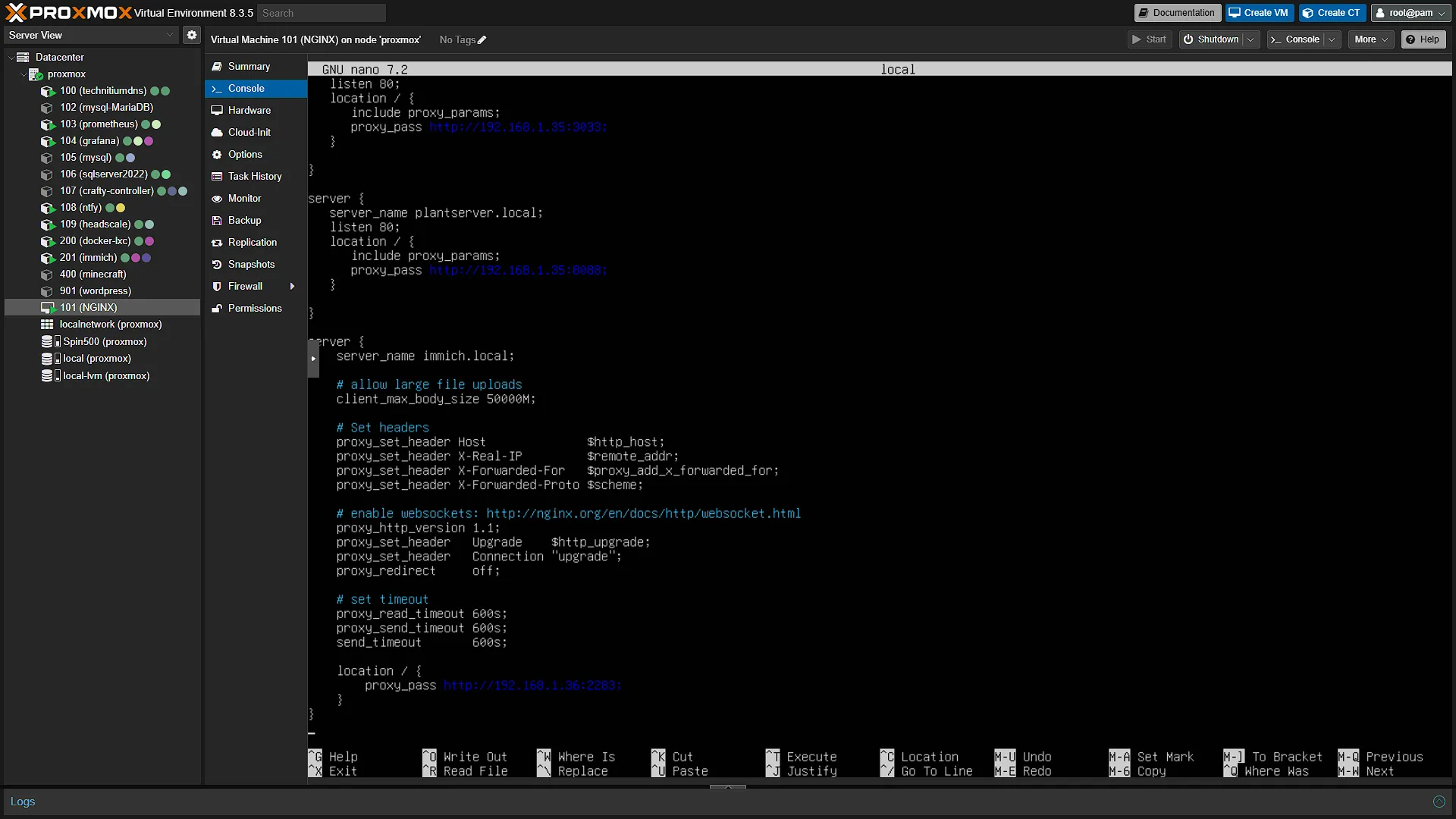 Immich Setup nginx - 3 - Config