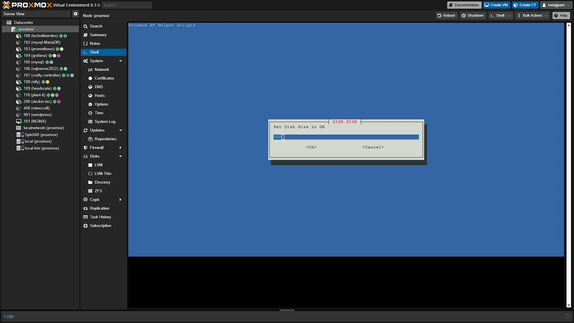 Install Docker LXC for Immich - 10 - Disk Size