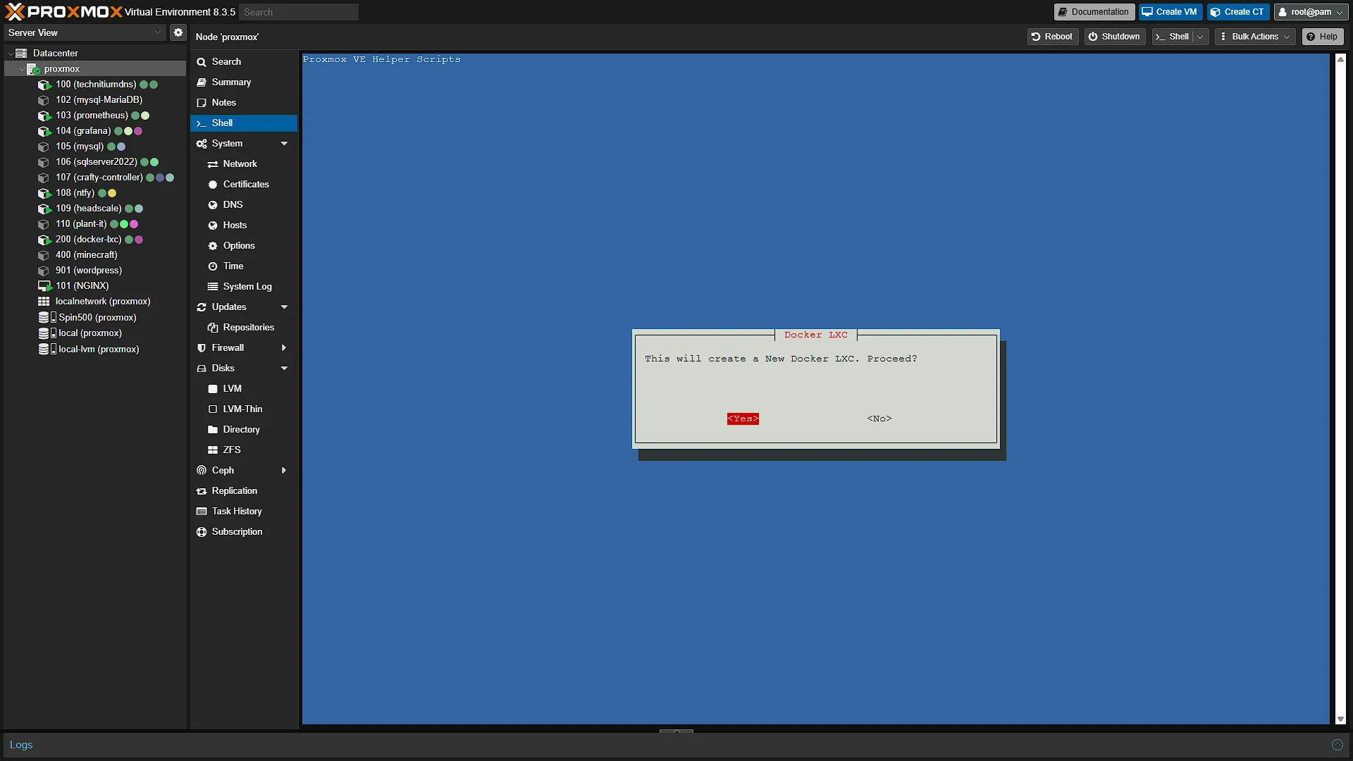 Install Docker LXC for Immich - 2 - Confirm