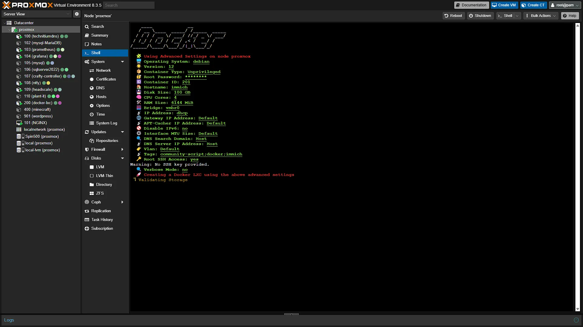 Install Docker LXC for Immich - 27 - Installing