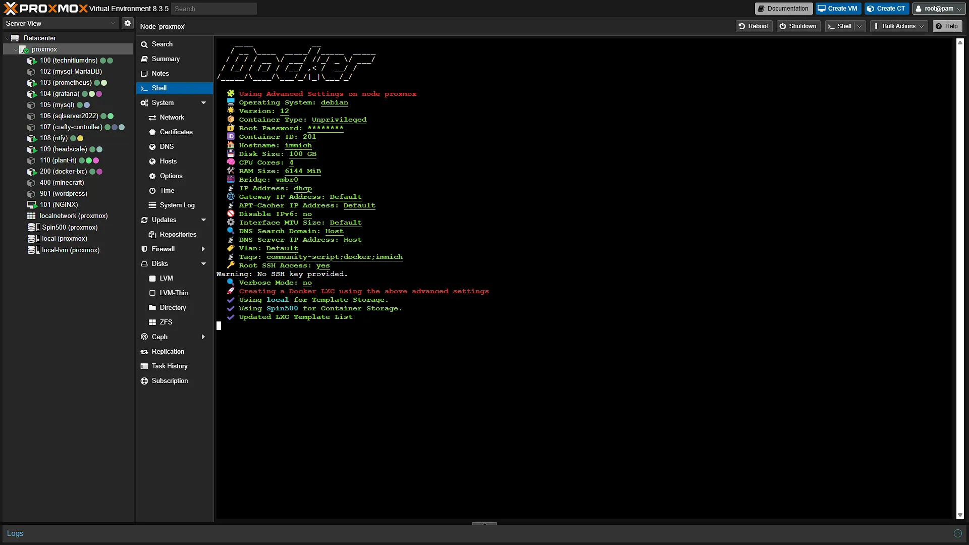 Install Docker LXC for Immich - 29 - Installing
